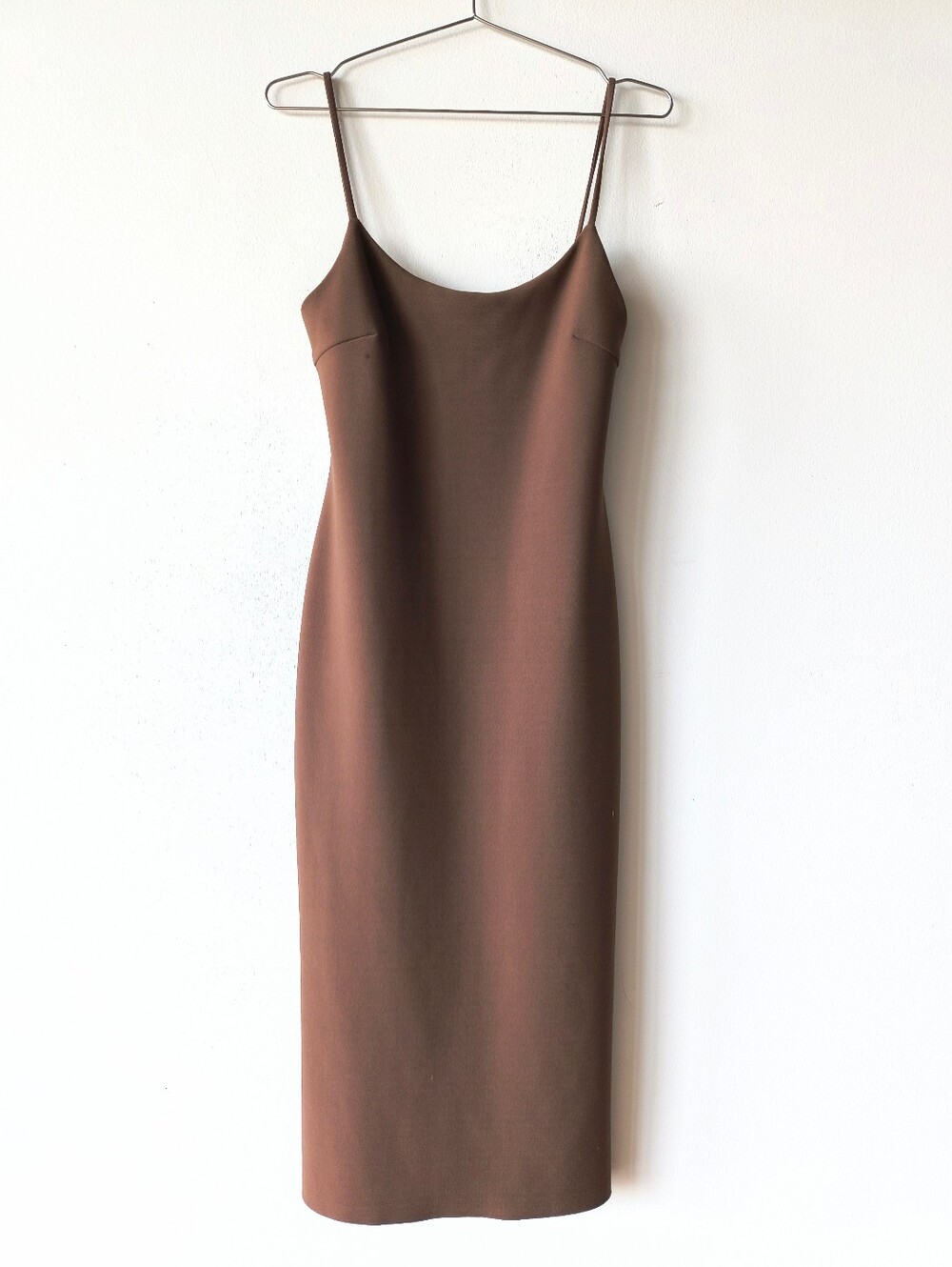 Brown Slip Midi Dress Sleek Spaghetti Strap Dress
